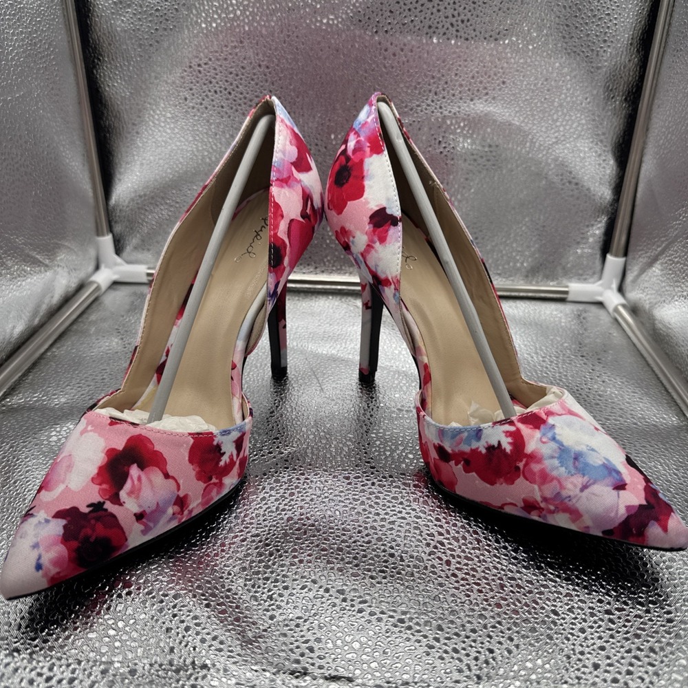 Qupid Floral Pink Multicolor Stiletto Pumps Slip On Pointed Toe Mixi-71 Size 10